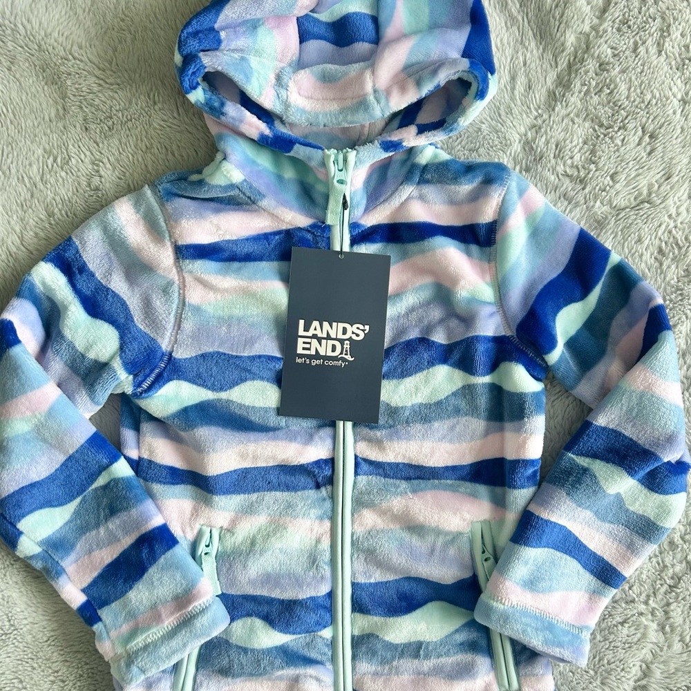 Lands' End Blue and Purple Fleece Hooded Jacket